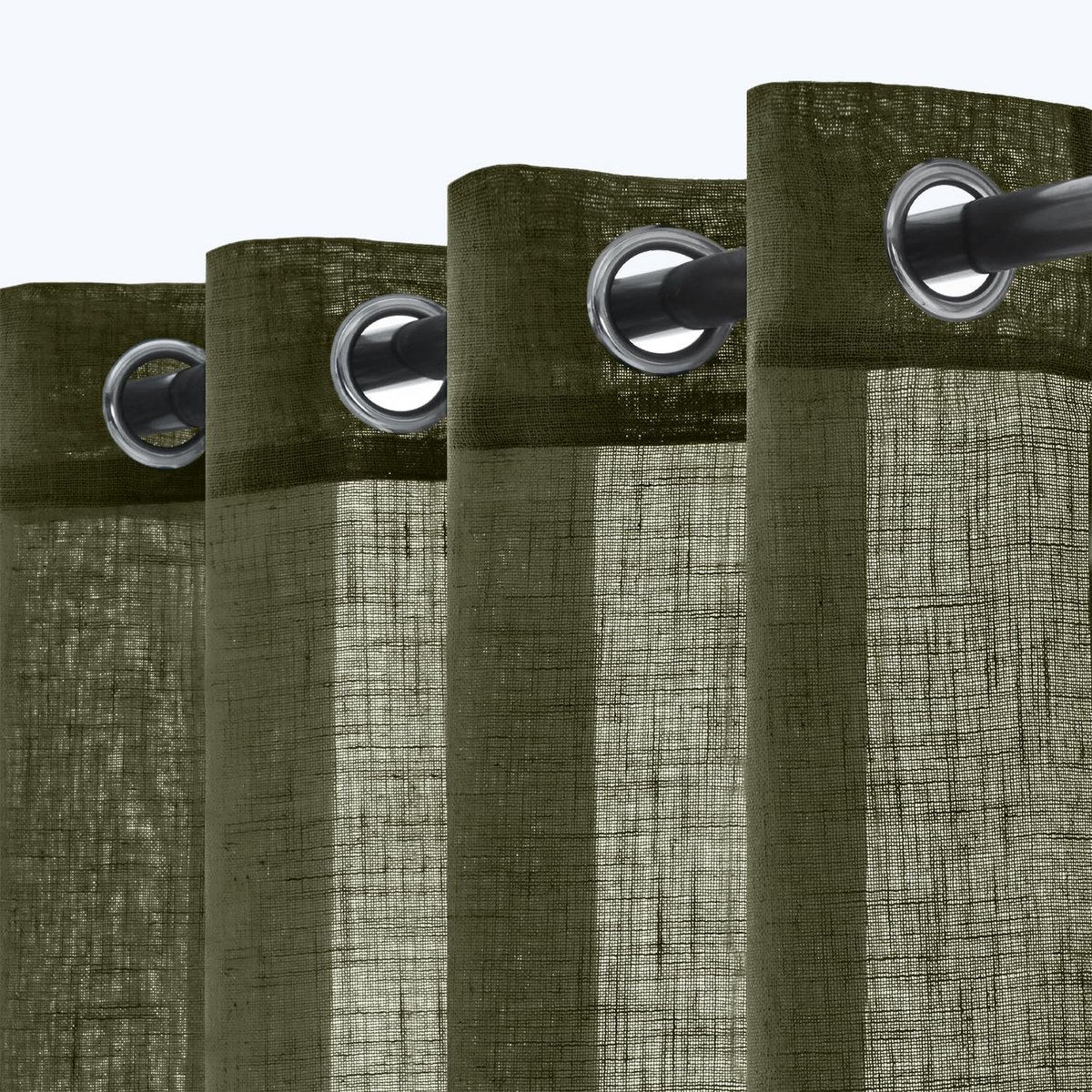 Gordijnen, transparant, met ringen, modern, decoratief, voor woonkamer, raam, slaapkamer, 2 stuks, 140 x 245 cm, olijfgroen, licht