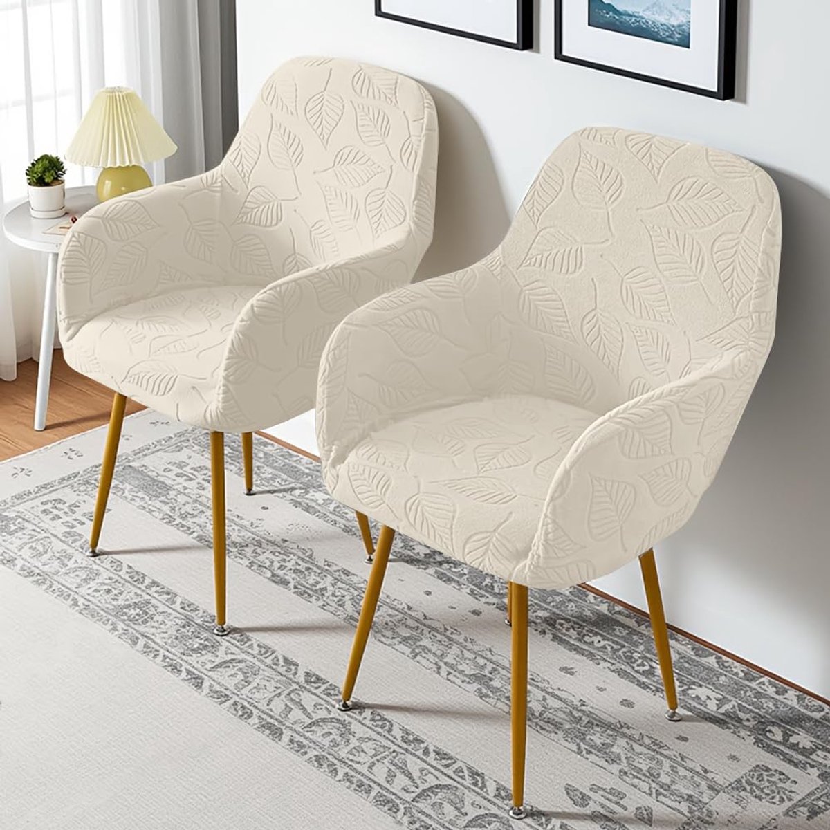 Stoelhoezen met armleuning, stretch, afneembare stoelhoes, beschermhoes voor eetkamerstoelen, stoelhoes, schommelstoelhoezen, beige, 2 stuks