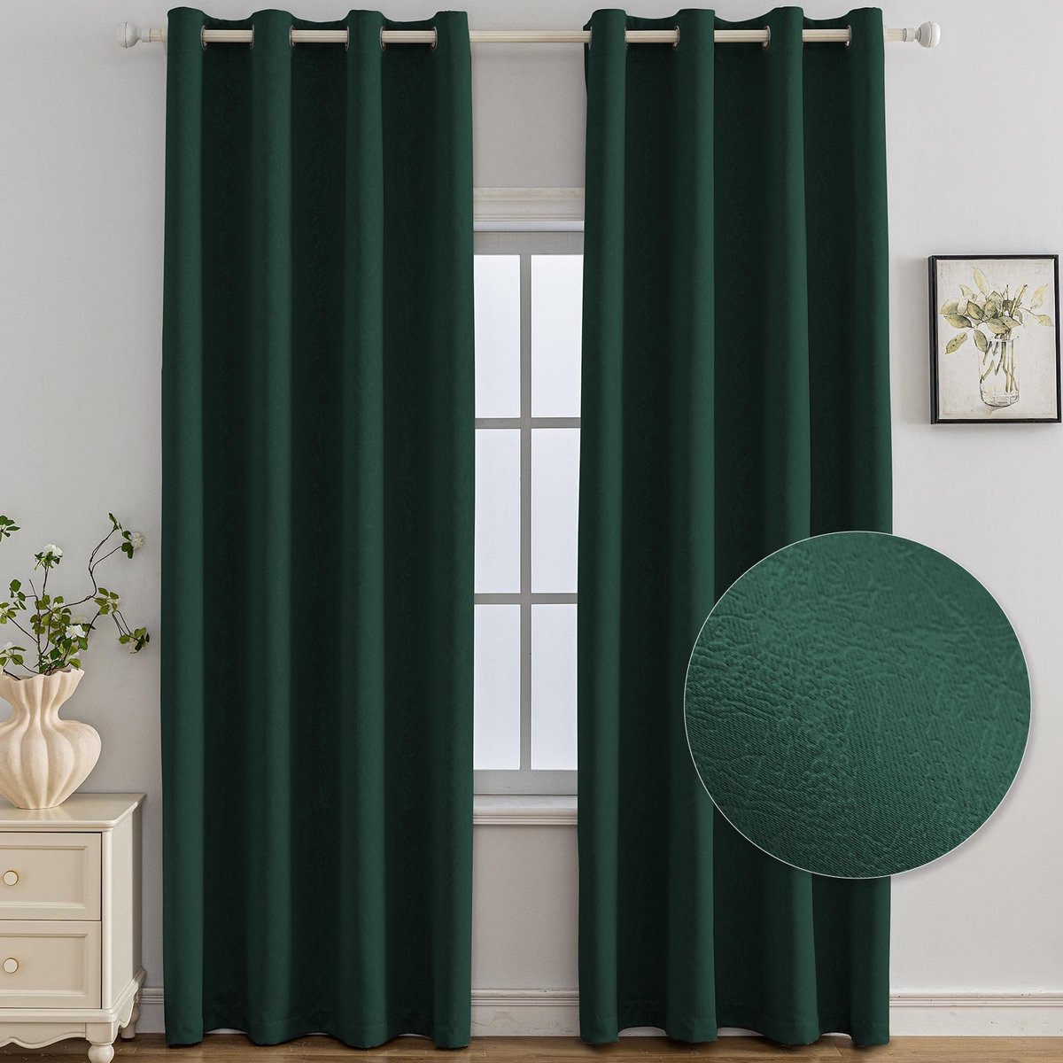 Set Van 2 Thermische Verduisterende Gordijnen, 140x160 CM, Warmte-Isolerende Gordijnen, Geschikt Voor Woonkamer Slaapkamer, Modern Design Met Oogjes, Groen