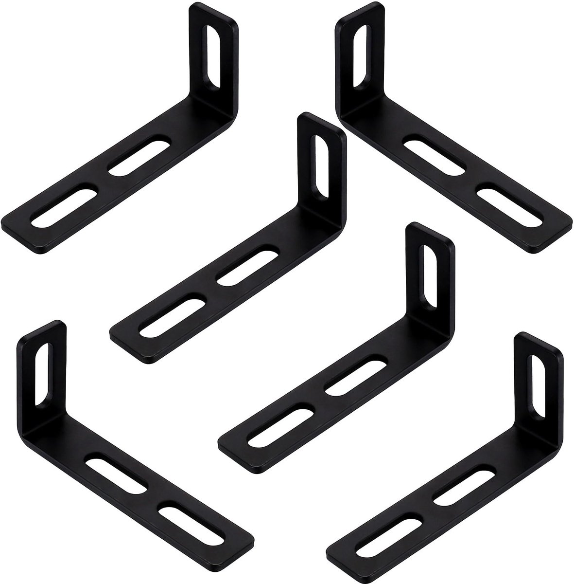 hoekhouder met 3 lange sleuven, 6 stuks L-vormige zwart, 90 graden metalen hoekverbindingen, robuuste houders voor meubelmontage, 110 x 50 x 24 mm/3,5 mm dikte