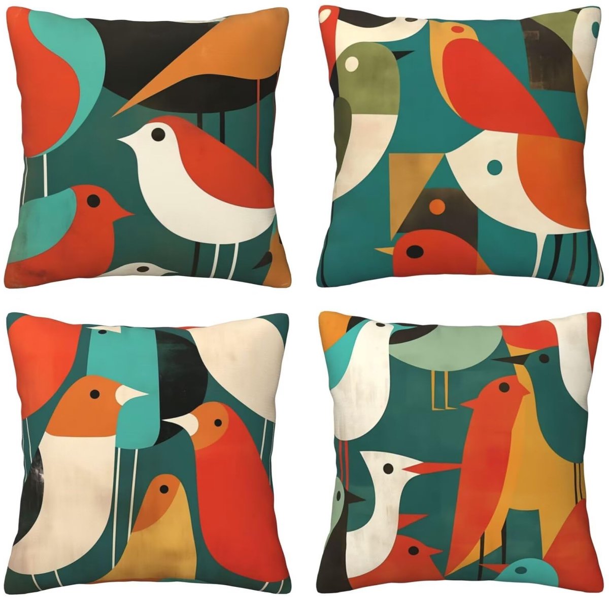 Set van 4 kussenslopen, 65 x 65 cm, eenvoudige vogel, kussenslopen, fluweel, zacht, groot, ademend, dubbelzijdig, bankkussen, vierkant, decoratie voor auto, huis, woonkamer, bank, stoel, slaapkamer