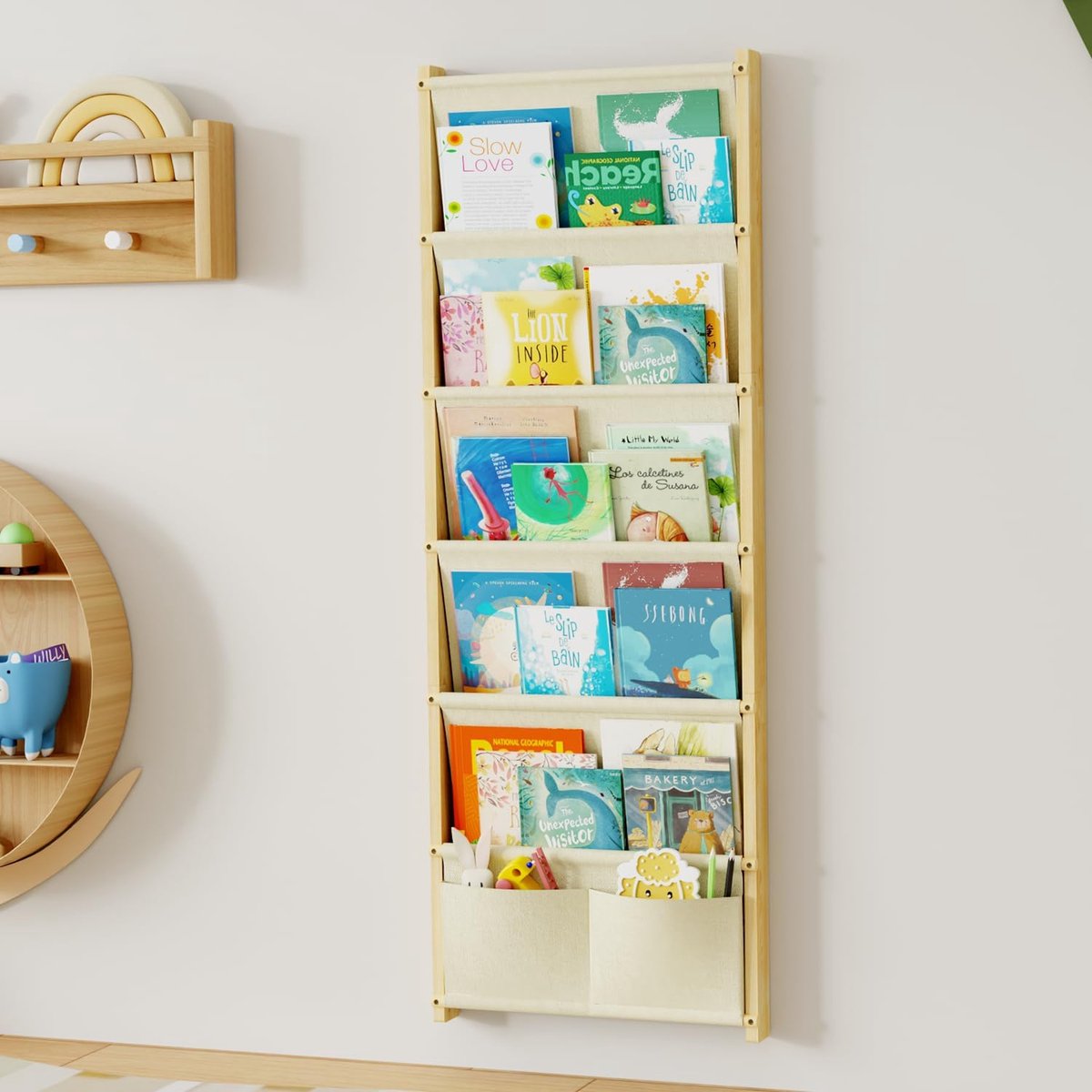 6-laags wandgemonteerde kinderboekenplank, drijvende boekenplank voor kinderkamers, kinderkamer, klaslokaal, hangende boekenkast organizer voor boeken, peuterboekenplank