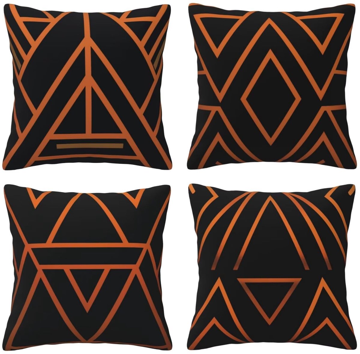 Set van 4 kussenslopen, 65 x 65 cm, oranje lijnen, fluweel, zacht, groot, ademend, dubbelzijdig, bankkussen, vierkant, decoratie voor auto, huis, woonkamer, bank, stoel, slaapkamer, F4791