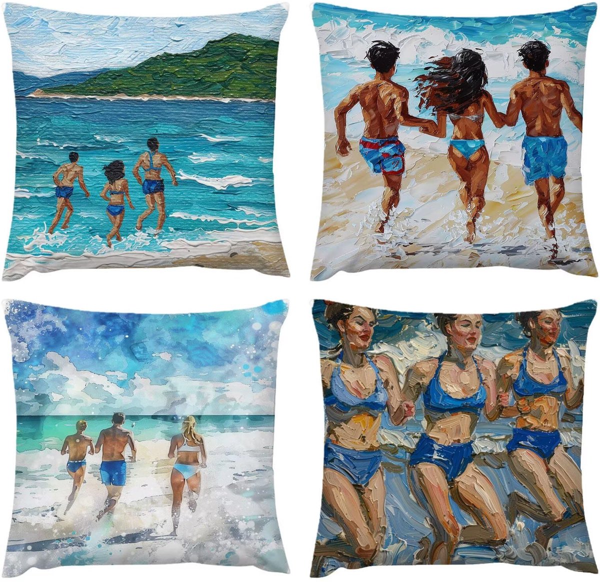 kussen, 50 x 50 cm, kussensloop, outdoor, waterdicht, strandschoonheidskussen, 50 x 50 cm, set van 4, verborgen rits, bankkussen, sierkussen, decoratief, tuin, bank, woonkamer, bed, C-184