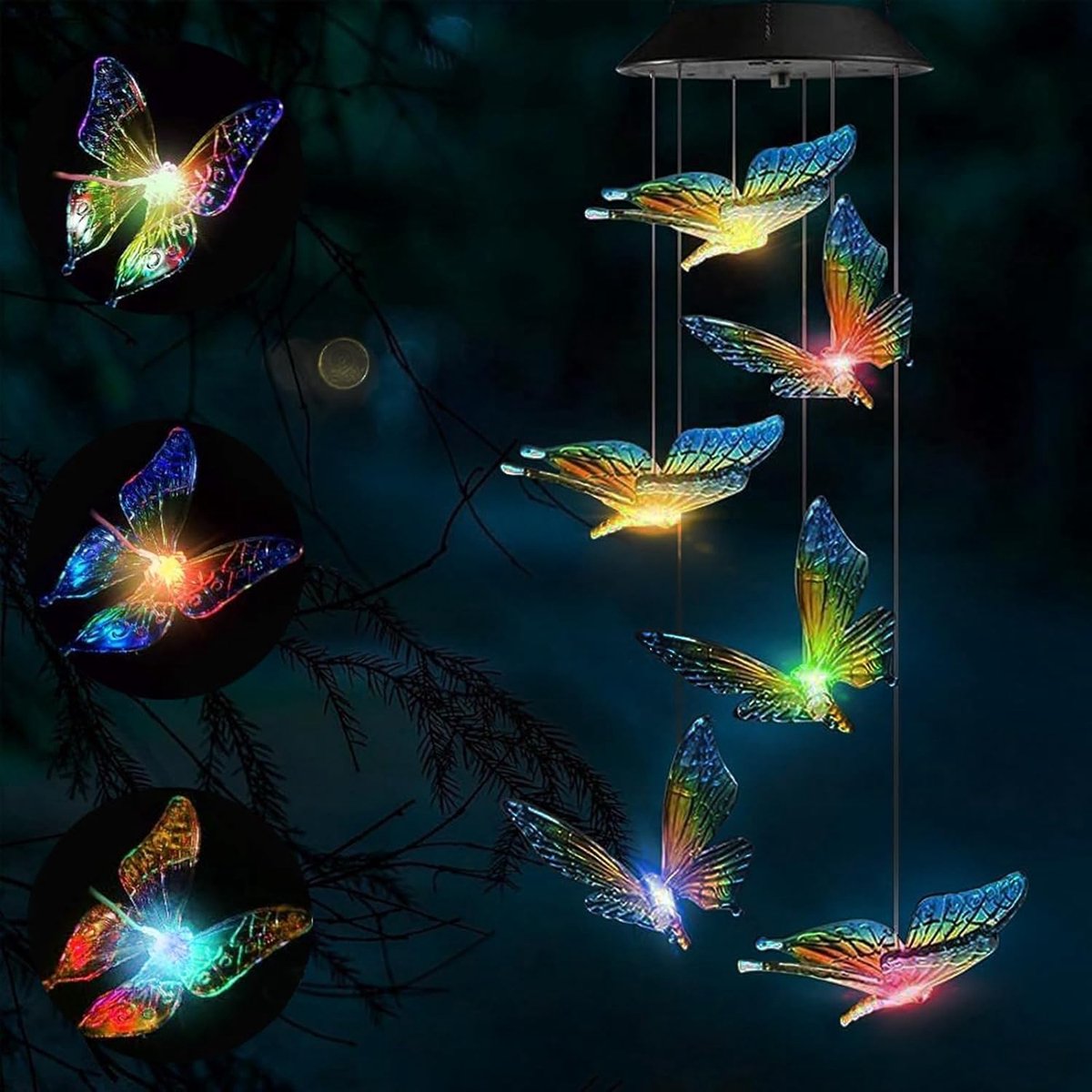 windklokken, zonne-energie, led-zonnelicht, kleurverandering, waterdicht, kroonluchter, windgong voor paasdecoratie, tuin, terras, boom, balkon, tarrazza, cadeau voor dames