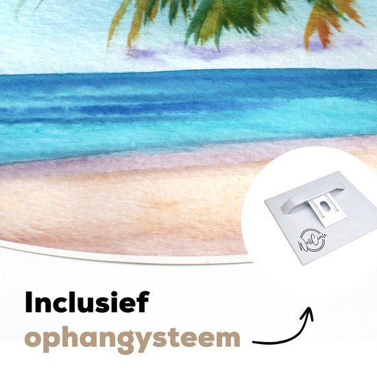 WallCircle® Wandcirkel 140x140 cm - Muurcirkel Zee - Palmboom - Strand - Muurdecoratie woonkamer - Wanddecoratie slaapkamer - Kamer decoratie accessoires - Ronde schilderijen
