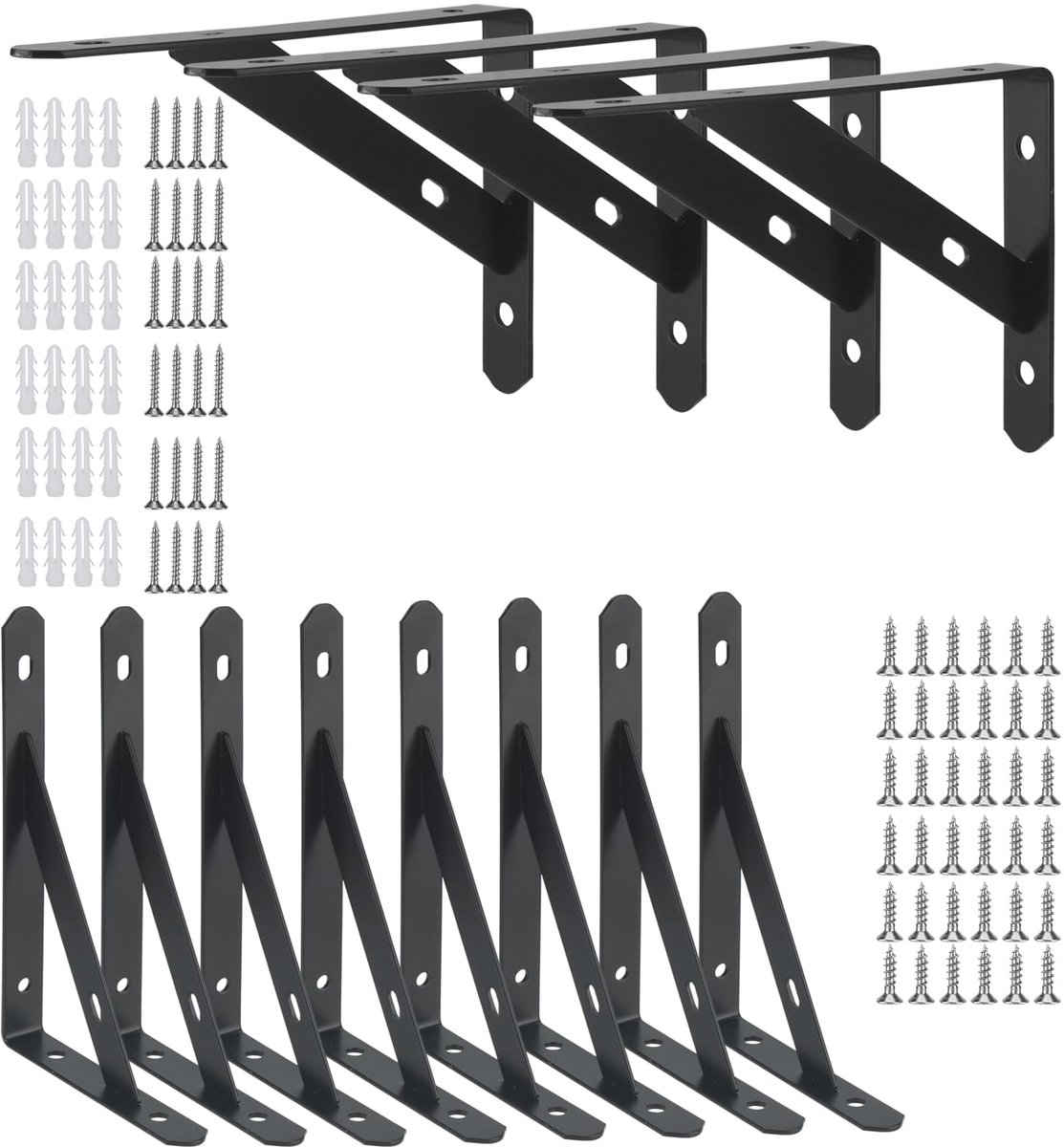 12 stuks schaphoeken zwart metaal 150 mm, 90 graden plankdragers plankconsoles plankhouders met schroeven, plankdragers voor wandmontage en gipsplaat, draagkracht 30 kg