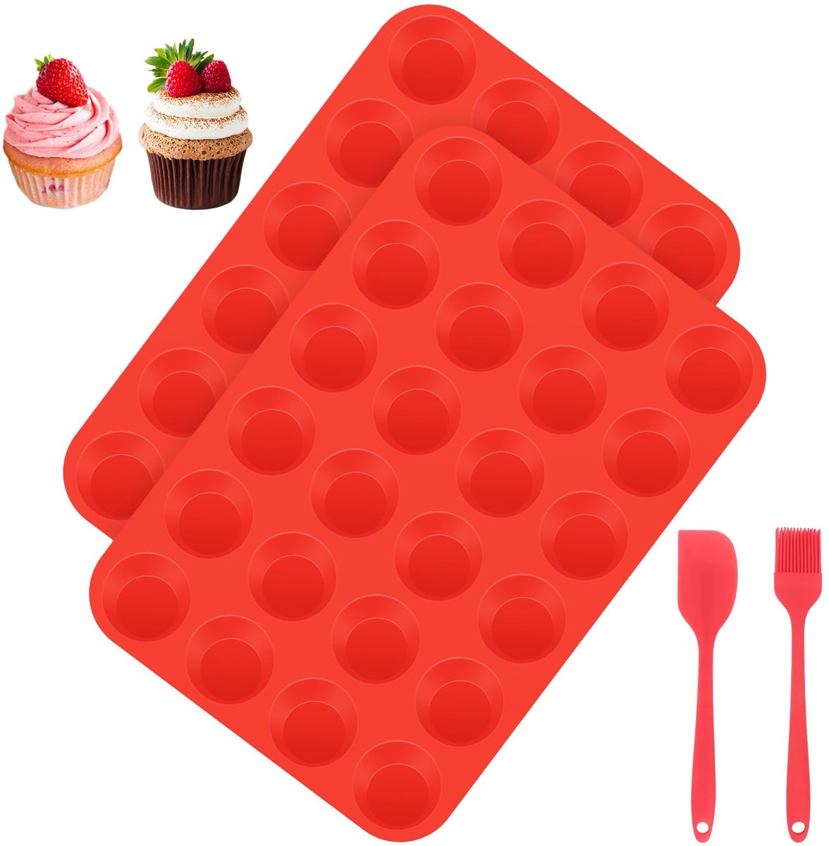 Muffinvormen van siliconen, 24 Cavity Mini Muffins bakvorm, siliconen muffinvormpjes, gemakkelijk te reinigen, muffinplaat met antiaanbaklaag, vaatwasmachinebestendig