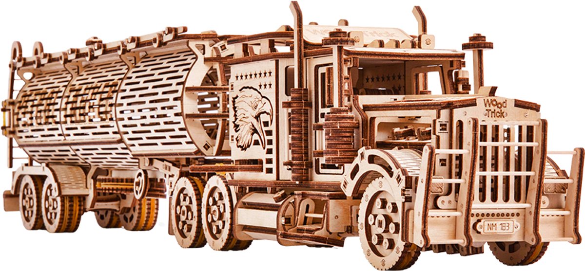Wood Trick – Modelbouw 3D houten puzzel – de Tankaanhangwagen – Tank Trailer – Uitbreiding op Grote Vrachtwagen Big Rig - 220 stuks - Geen lijm noch verf nodig! — afbeelding 14