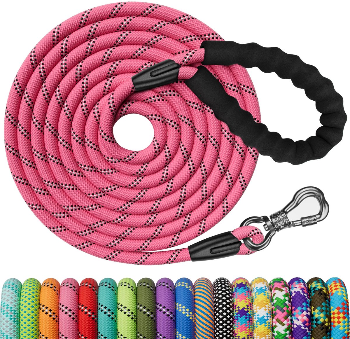 Looplijn voor honden, 12 m sterke hondenriem met comfortabel gevoerde handgreep, trainingslijn, looplijn voor kleine, middelgrote en grote honden, afsluitbare karabijnhaak