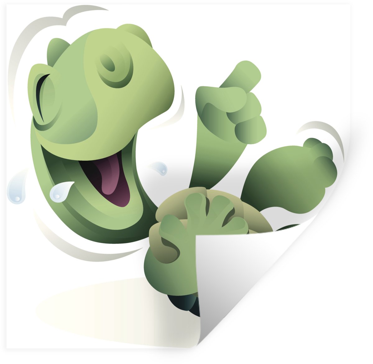 Muurstickers - Sticker Folie - Illustratie van een groene schildpad die hard moet lachen -