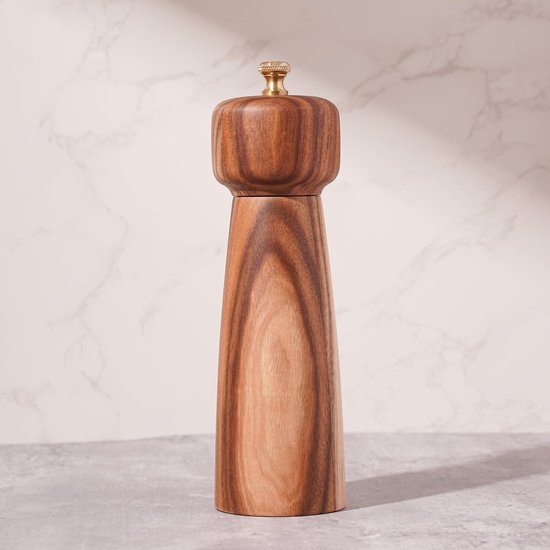 Zoutmolen, zout- of pepermolen met verstelbare keramische slijpkern, kruidenmolen voor peper en zout, acaciahout, 20,5 cm hoogte, bodemdiameter: 6 cm (dienblad is NIET inbegrepen) — afbeelding 5