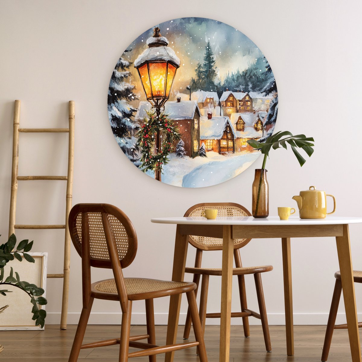 ® Wandcirkel 90x90 cm - Muurcirkel Kerstdorp - Huizen - Sneeuw - Kerst - Muurdecoratie woonkamer - Wanddecoratie slaapkamer - Kamer decoratie accessoires - Ronde schilderijen – foto 4