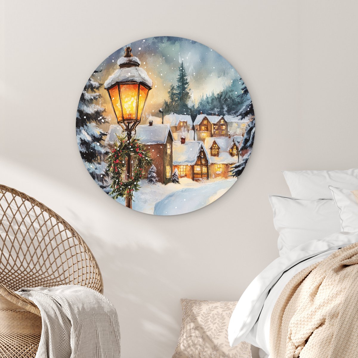 ® Wandcirkel 90x90 cm - Muurcirkel Kerstdorp - Huizen - Sneeuw - Kerst - Muurdecoratie woonkamer - Wanddecoratie slaapkamer - Kamer decoratie accessoires - Ronde schilderijen – foto 6