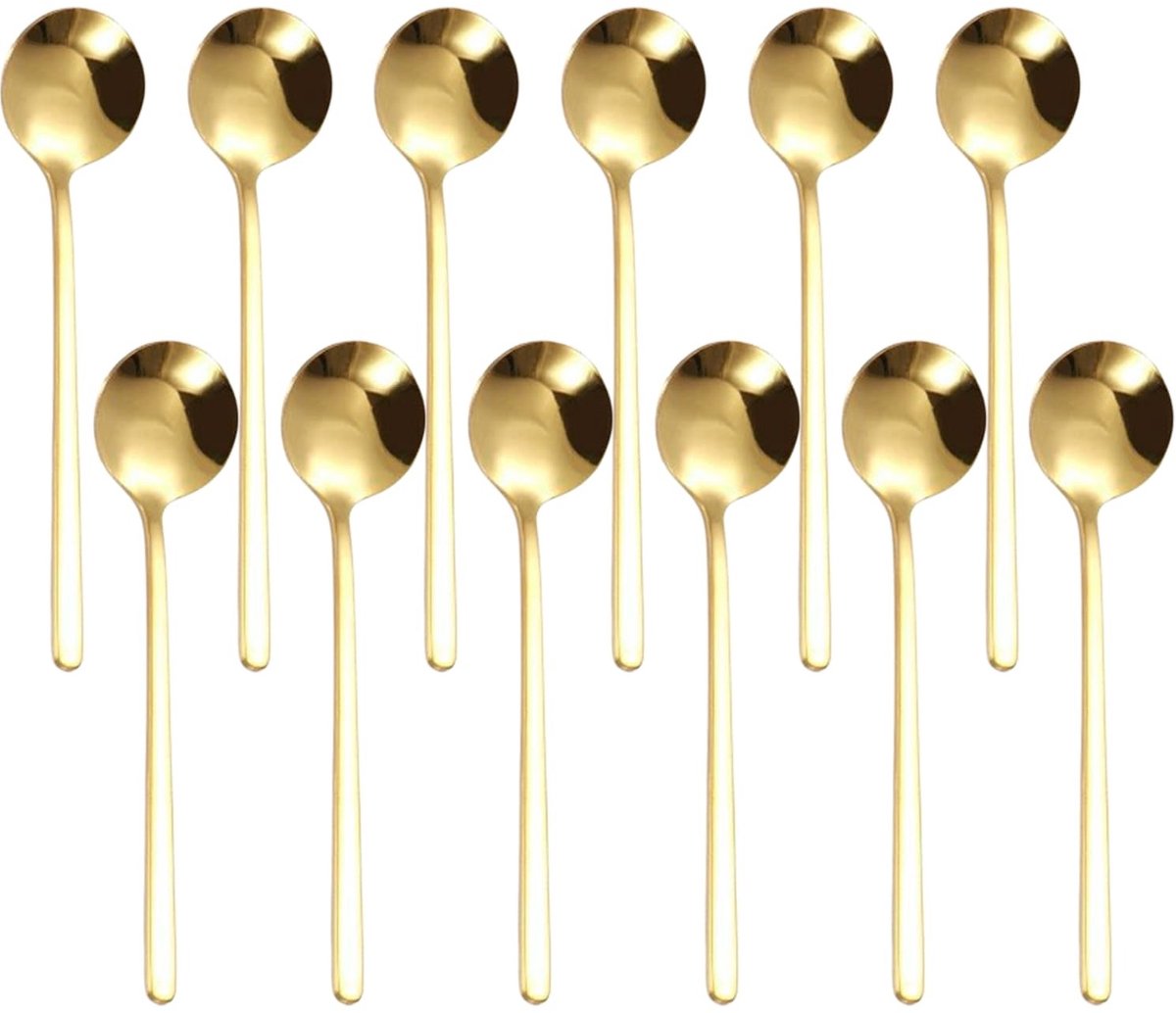 Dailygoods - Roestvrijstalen Lepels - Koffielepels met Lang Handvat - Duurzaam en Roestbestendig - Gouden Kleur - Keukengerei voor Dessert - 12 Stuks