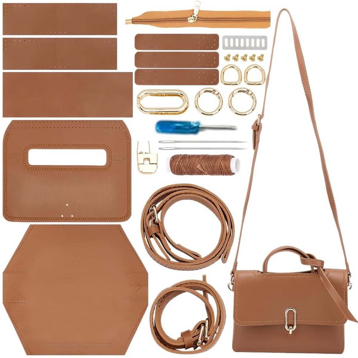 Dailygoods - WADORN Doe-het-zelf crossbody-tassen maken, PU-lederen schoudertas, naaiset voor vrouwen, handwerk, cadeau, handgemaakte handtas, portemonnee, naaien, accessoires voor Kerstmis, Valentijnsdag,