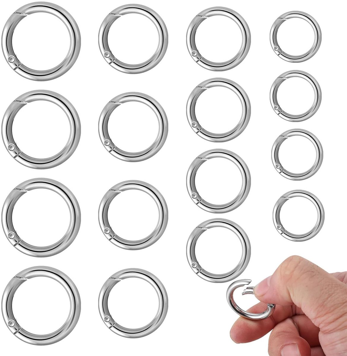 O-ringen, trigger metalen veer-O-ringen ronde karabijnhaak, cirkel klik klem sluiting veer sleutelring gesp voor portemonneeriem, ambachtelijke sieraden, handtas maken hardware