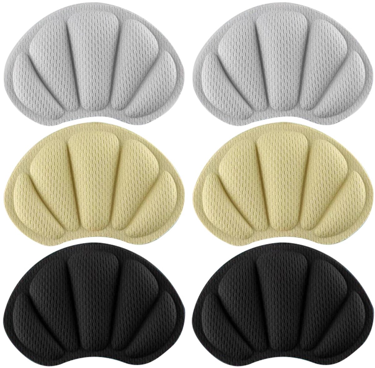 3 paar hielkussens voor schoenen, antislip hielbeschermers, inlegzolen voor te grote schoenen, bescherming tegen wrijving en blaren (Zwart, Grijs, Beige)