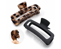 BOTC Haarclips - Grote 5 Inch - Sterke Claw Clip voor Dik & Lang Haar - Antislip Haarklem Dames - Zwart & Leopard - 2 Stuks