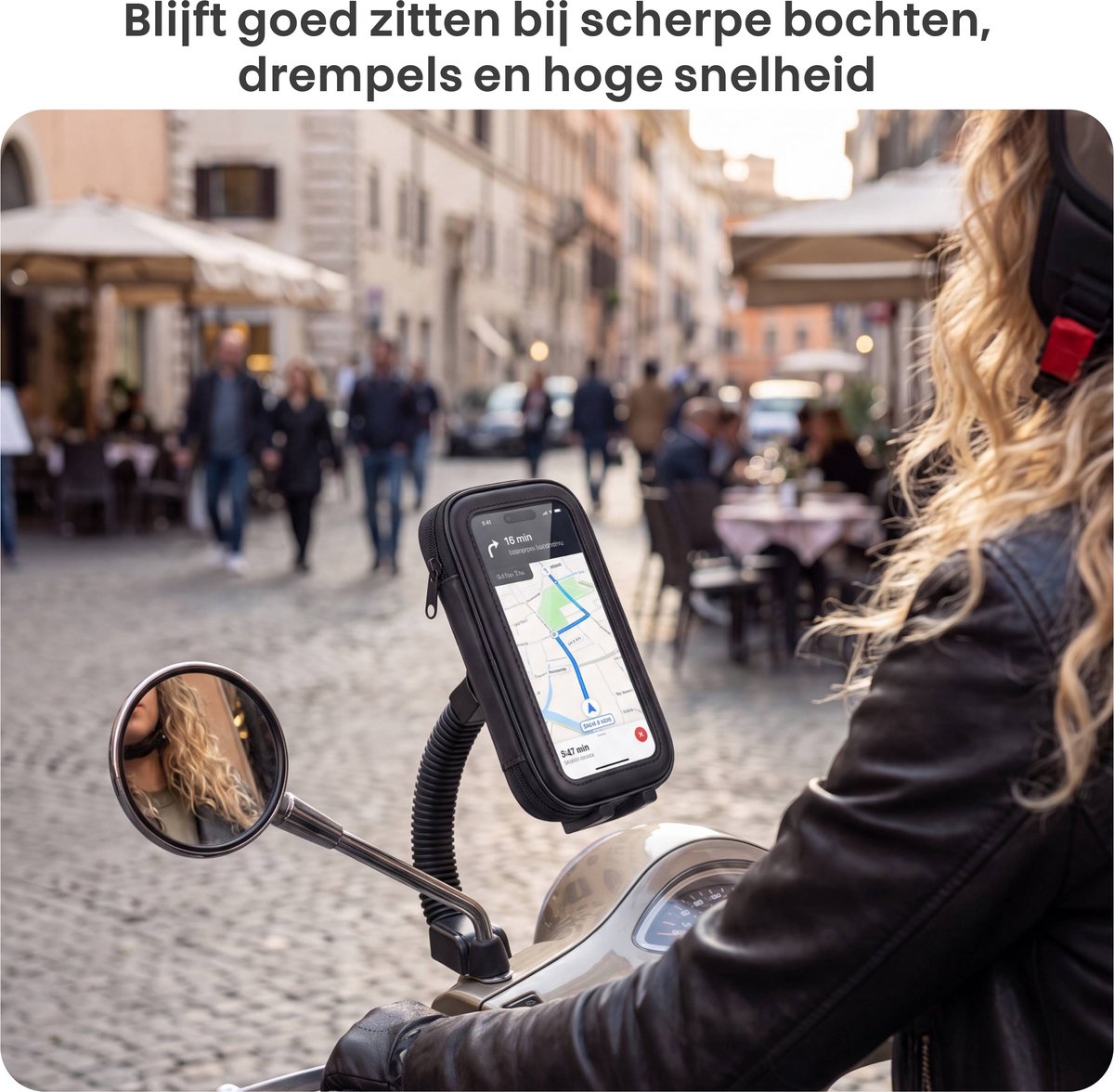 Telefoonhouder Scooter - Flexibel - Spiegel Bevestiging- Waterdicht - Draaibaar - GSM Houder - Ook voor motorfiets, brommer & rolstoel - Universeel – foto 4