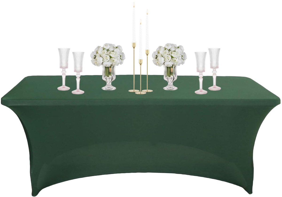 4 voet donkergroen tafelkleed, afwasbaar, elastisch, rechthoekig, waterafstotend, krasbestendig, duurzaam tafelkleed, vlekbescherming, verjaardag, tafelkleed voor eetkamer, tuin, banket, buffet