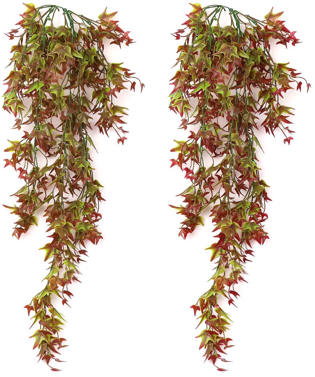 2 stuks kunstplanten, 70 cm, hangende kunstplant, rode hangplant, kunstplant, eenvoudig onderhoud, kunstplanten, veel gebruikt in tuinhuis, bruiloftsdecoratie
