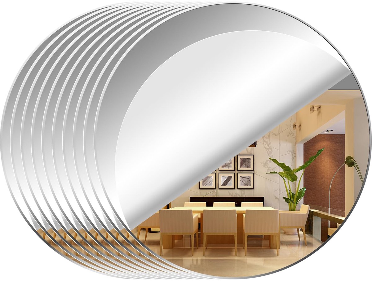 10 stuks ronde acrylspiegels, zelfklevende spiegeltegels, doe-het-zelf wandspiegel, decoratieve spiegel voor thuis, slaapkamer, woonkamer, woondecoratie (rond, 15 cm)