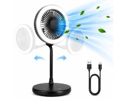 Tafelventilator met LED Licht - Bureauventilator met Verlichting - 3 Snelheden - Statief Ventilator met Flexibele Kop - Fan with LED Light - Mini Fan - Ventilator Staand met Draad - Desk Ventilator - Kleine Airco Verkoeler - Zwart - Sivlergear