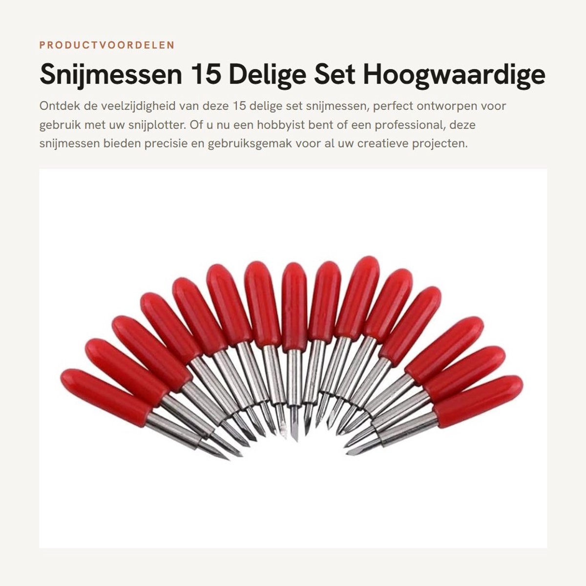 Dailygoods - Snijmessen - 15 Delige Set - Hoogwaardige kwaliteit - Rode Dop - Snijplotterblad - Ideaal voor Vinylsnijders - Voor Creatieve Projecten