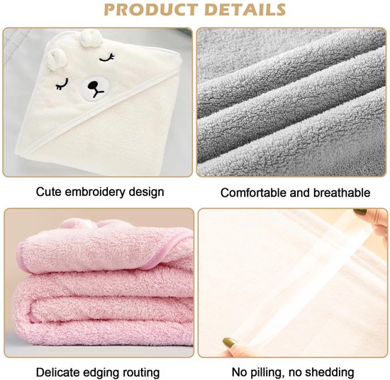 3-delige babybadhanddoek met capuchon - Super absorberend, 80 x 80 cm, Ideaal als geboortegeschenk — afbeelding 2