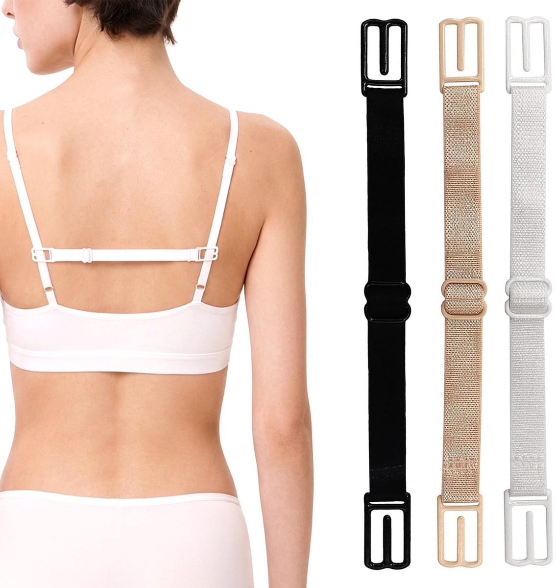 Dailygoods- BH-bandjeshouder antislip - verstelbare Spandex BH-extenders - tri-color clip - voor vrouwen/tieners - ergonomisch ontwerp - huidvriendelijk comfort - Bh-extender