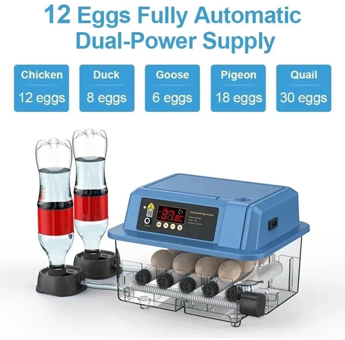 Geargalaxy Broedmachine - Ei Incubator - Automatische Eierenbroeder - Eierbroedmachine - Kippenbroedmachine - 12 Eieren - 12/220V