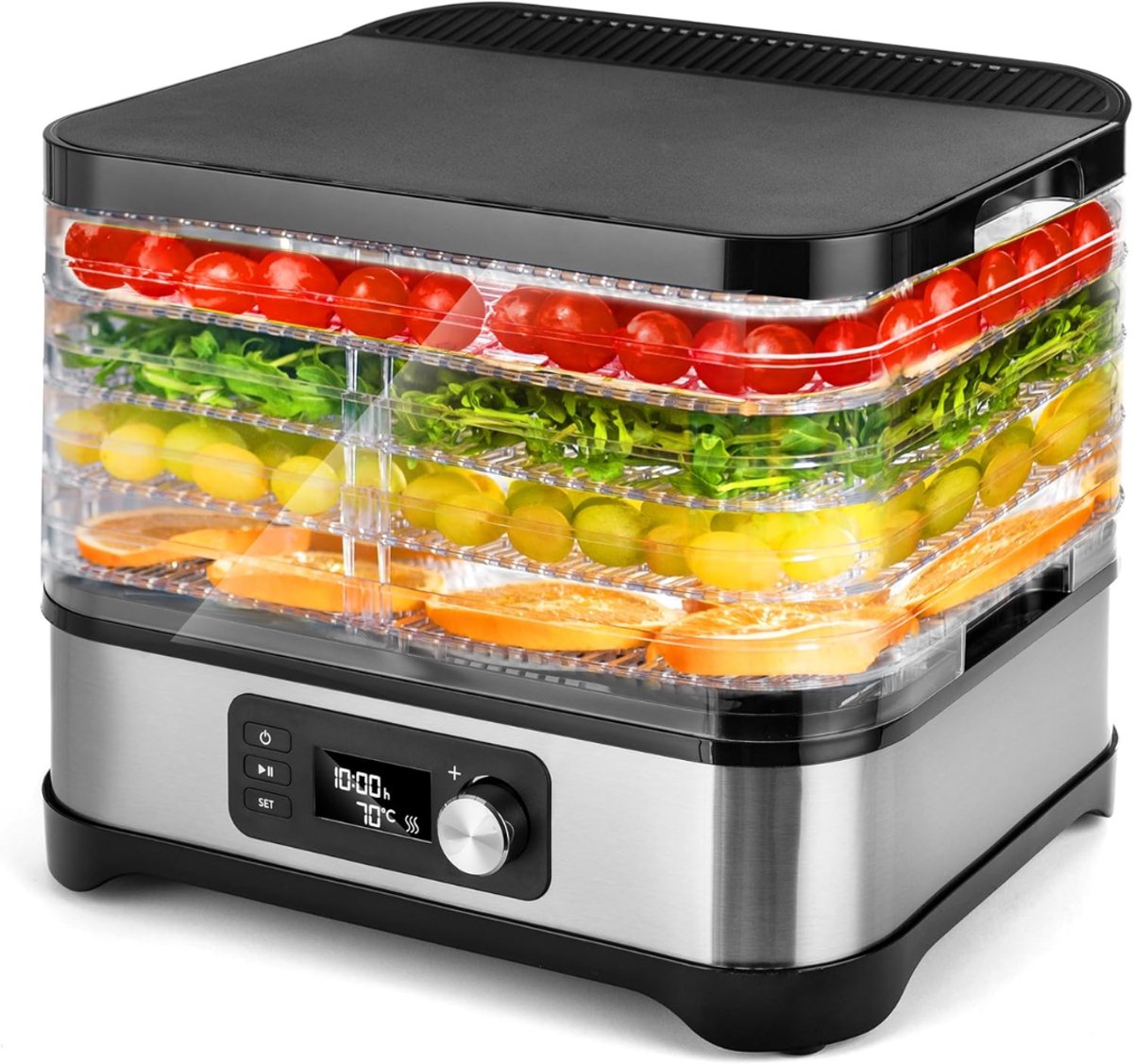 Ploutos® Voedseldroger - Digitale Voedseldroger met Timer – Dehydrator Droogoven – Zilver - 22cm x 32cm x 25cm