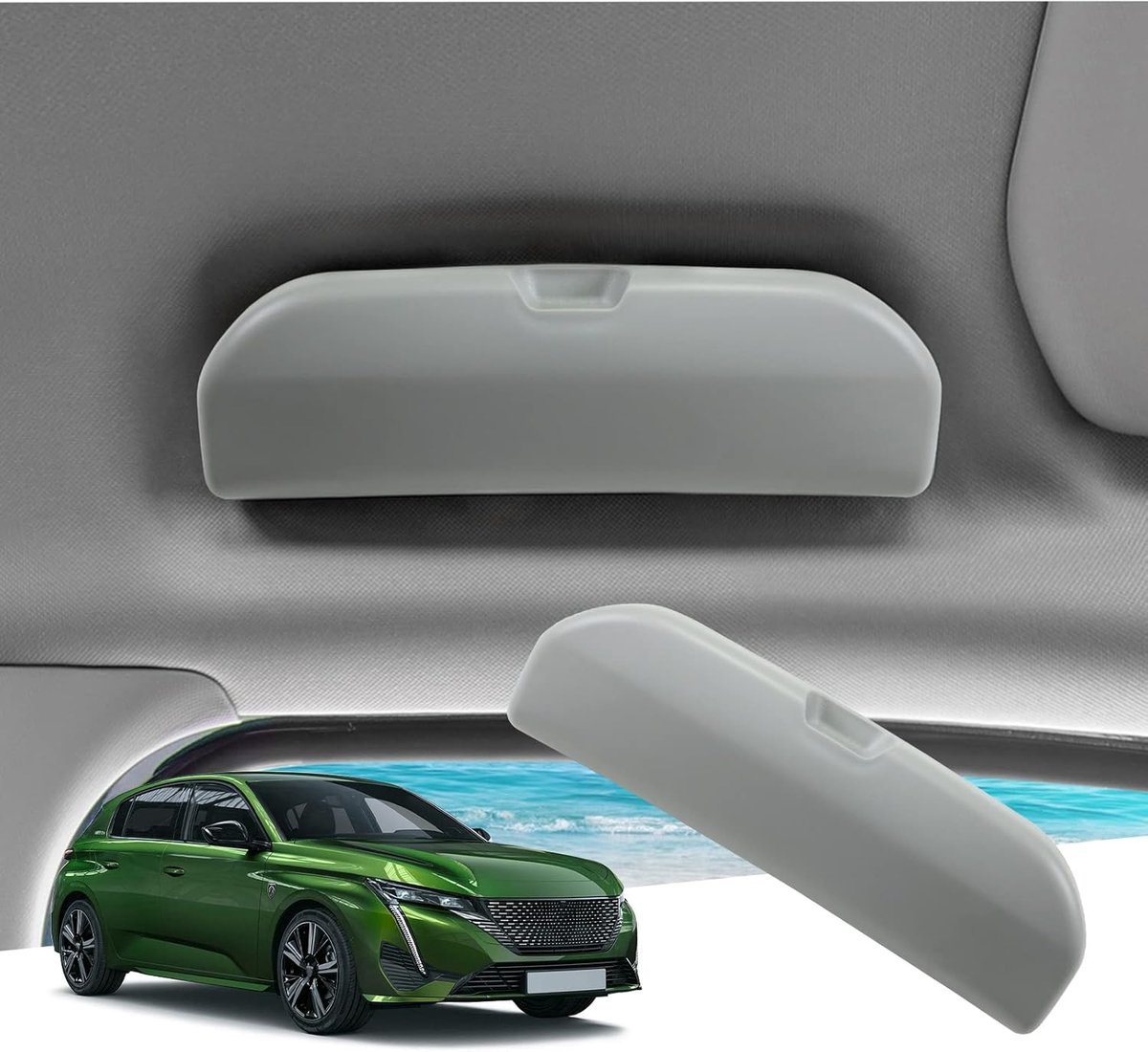 Compatibel met Peugeot 308 508 SW GT 2014-2023 2024 Zonnebrilhouder, hybrid brillenkoker voor in de auto, opbergdoos, organizer, auto-accessoires, grijs