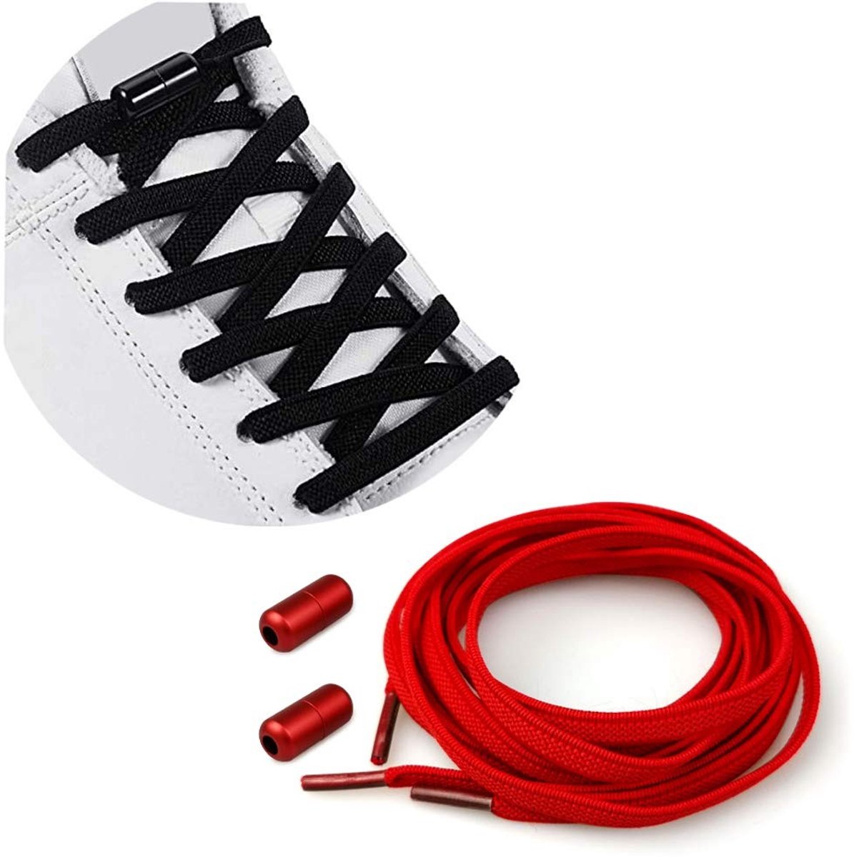 Dailygoods- Schoenveters Elastisch 100 cm - Veters voor Kinderen/Volwassenen - Antislip Metalen Gespen - Vervangende Sluiting - Geschikt voor Alle Schoenen - Modieuze Kleuren - Elastische Veters