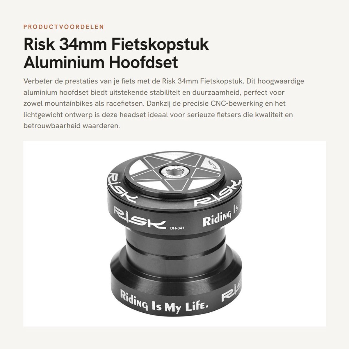 Dailygoods - Risk 34mm Fietskopstuk Aluminium Hoofdset voor Mountain- en Racefiets (Zwart)