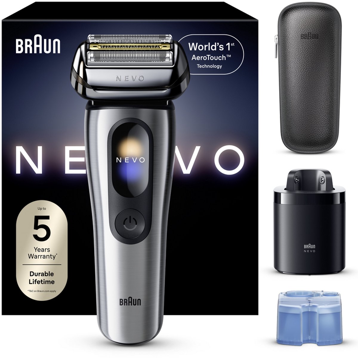 Braun NEVO Elektrisch Scheerapparaat - met AeroTouch-technologie - Smart display - Inclusief 7in1 NEVO Care System - Reisetui - NEVO15000C - Zilver - Scheerapparaat voor Mannen