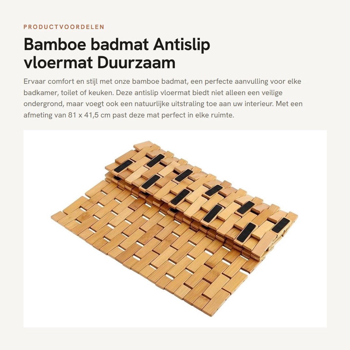 Dailygoods- Badmat Antislip - Bamboe Douchemat - Vloermat voor Badkamer - Sneldrogend - Waterbestendig - Afmetingen 81 x 41,5 cm