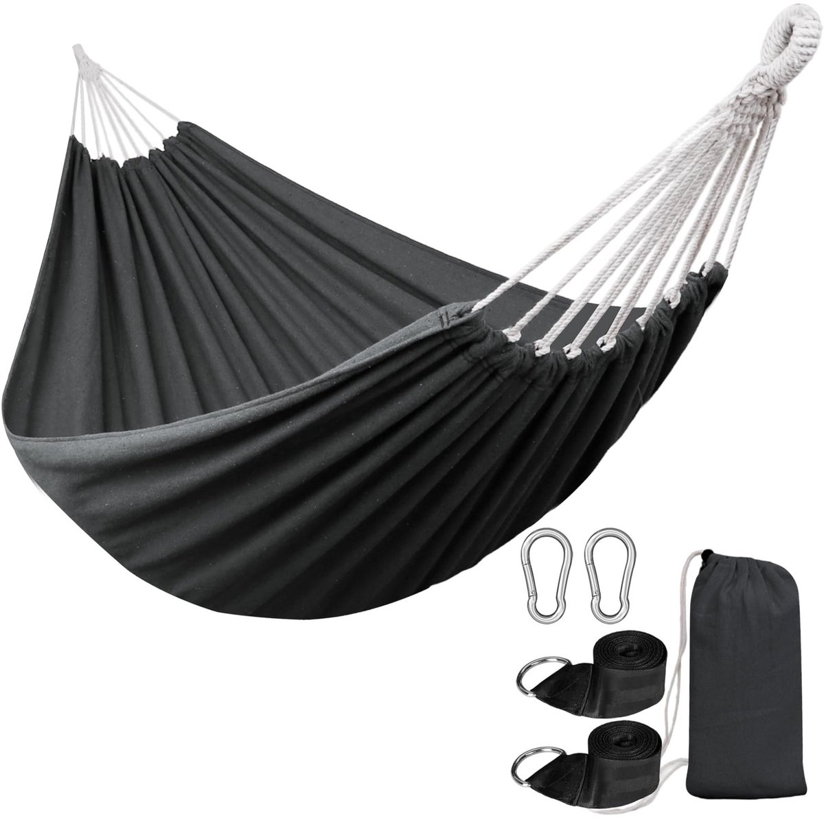 Dailygoods- Hangmat 2 Persoons - Draagbare Campinghangmat - Katoenen Hangmat - Veiligheidswaarschuwing 300 kg - Comfortabel en Duurzaam - Antirollover-design