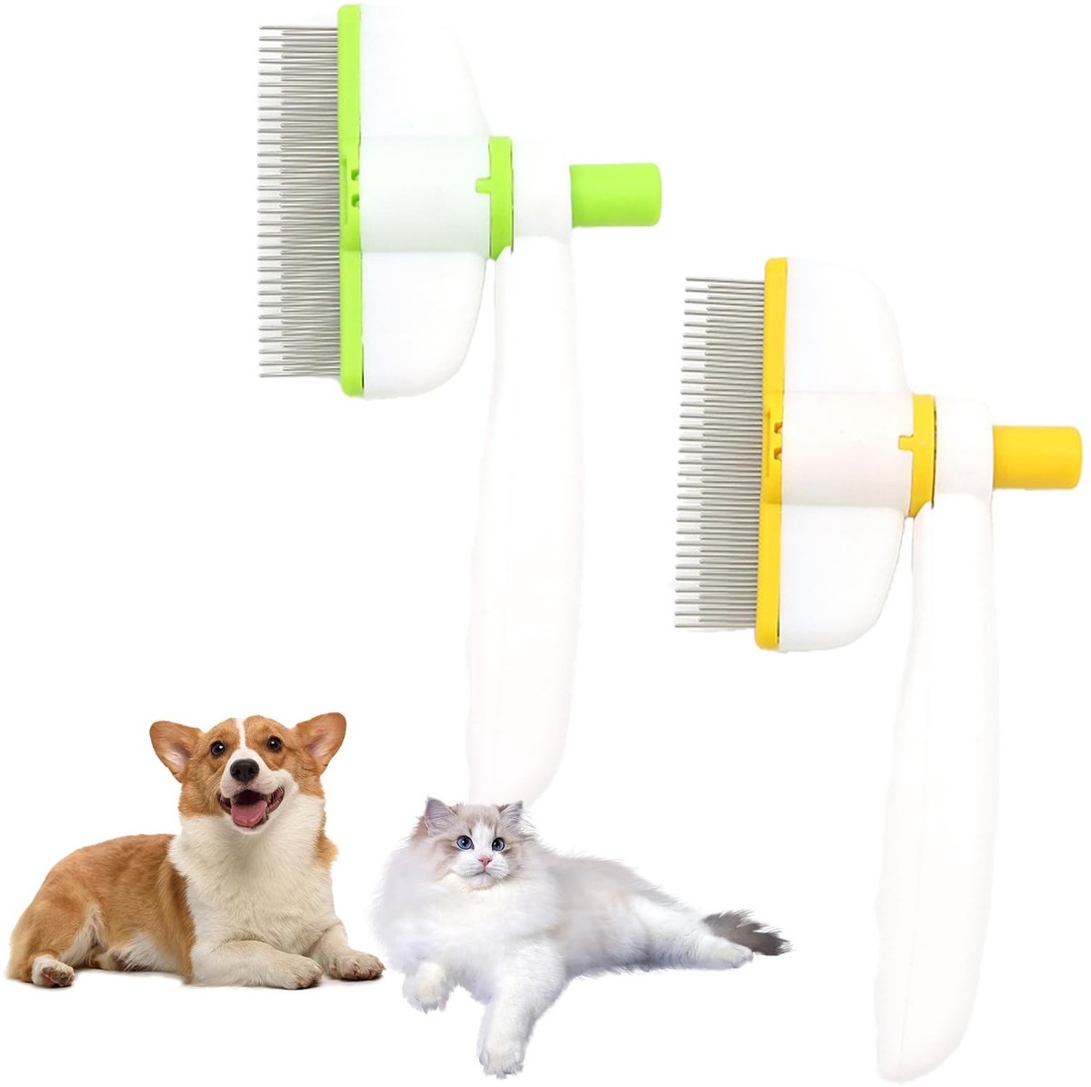 Dailygoods - 2 stuks huisdierenkam, roestvrijstalen kammen met lange en korte tanden, vlooienkam voor katten en honden, draaibare kammen, hoog rendement ontwarren, voor het ontwarren van huisdieren, ontwarrende