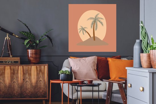 Muurstickers - Sticker Folie - Palmboom - Zon - Pastel - Zomer - 50x50 cm - Plakfolie - Muurstickers Kinderkamer - Zelfklevend Behang - Zelfklevend behangpapier - Stickerfolie