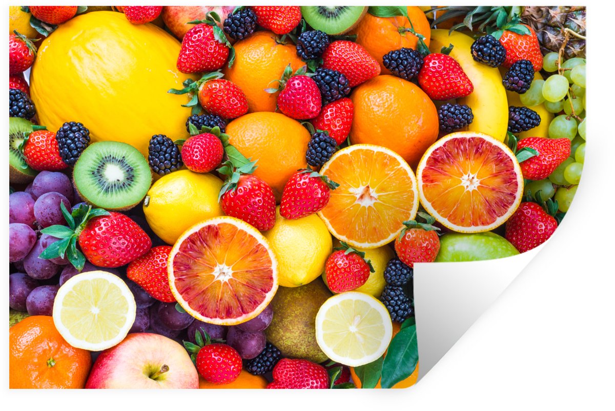 Muurstickers - Sticker Folie - Appel - Druiven - Fruit - 90x60 cm - Plakfolie - Muursticke