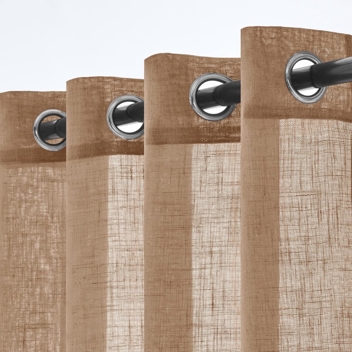 Set van 2 transparante linnen gordijnen met ringen, moderne interieurgordijnen voor slaapkamer, woonkamer en raam, 140x260 cm, bruin