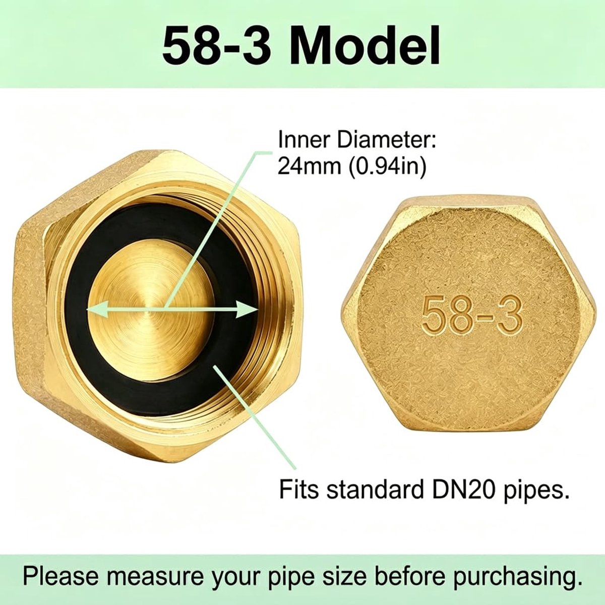 8 stuks blindstop 3/4 inch binnendraad messing dop, 24 mm schroefdraad dop met pakking, zeskant sluitdop voor waterleiding, verwarming & tuin, Robuuste einddop voor sanitaire installatie