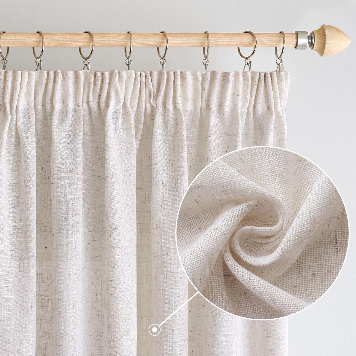 linnen gordijnen met plooiband, moderne transparante decoratieve gordijnen voor woonkamer, raam en slaapkamer, set van 2, 140x245cm, witgewassen