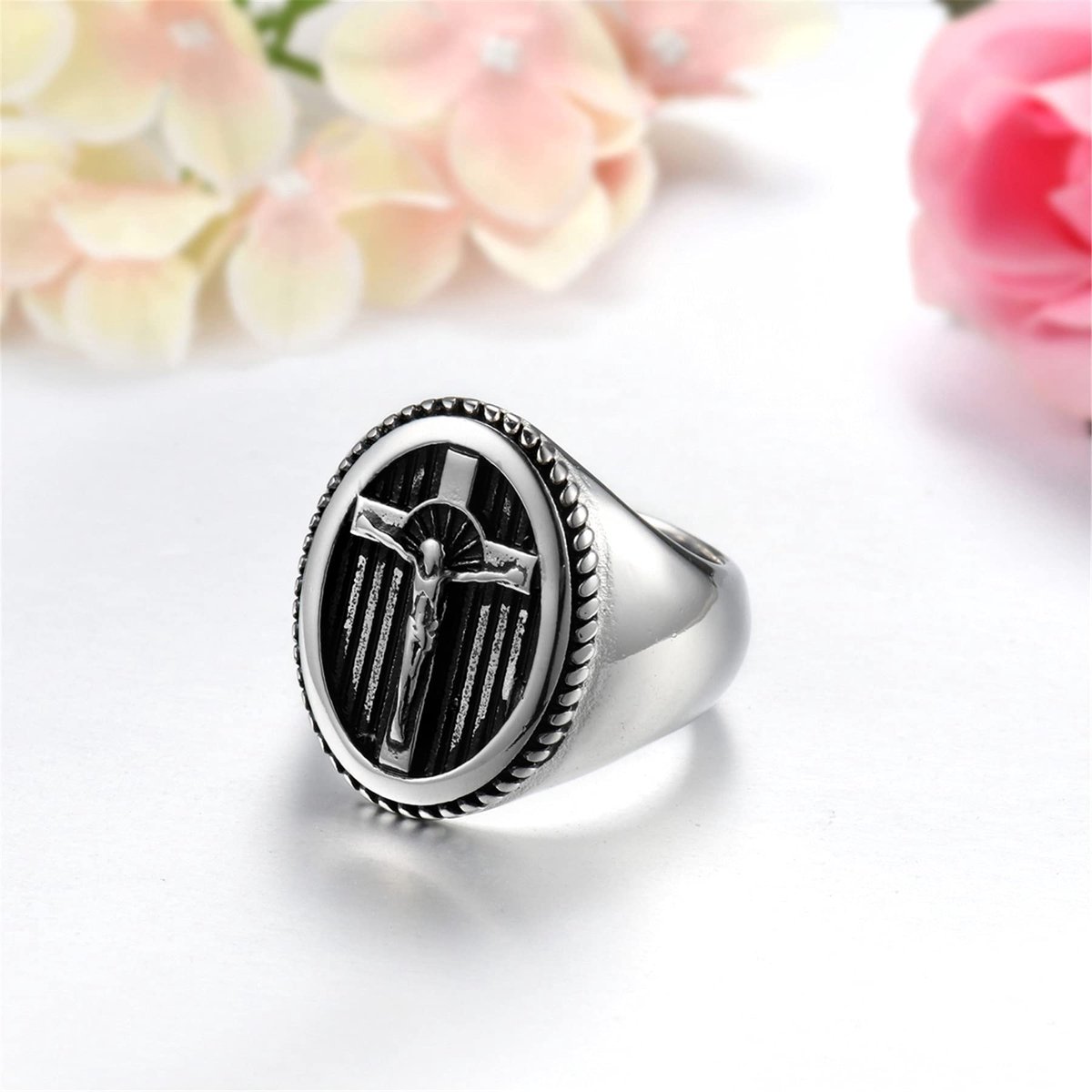 JewelryWe Gebedsring voor heren, Jezus-kruisring, kerstcadeau