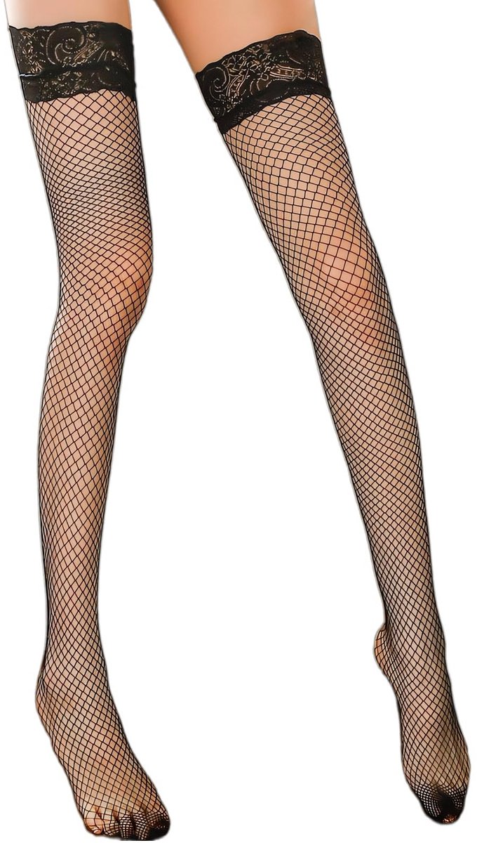Dailygoods - Dames Sexy Zelfondersteunende Elastische Lange Kousen, Kanten Rand Visnet Kousen, Geschikt voor Feest, Date (Zwart)