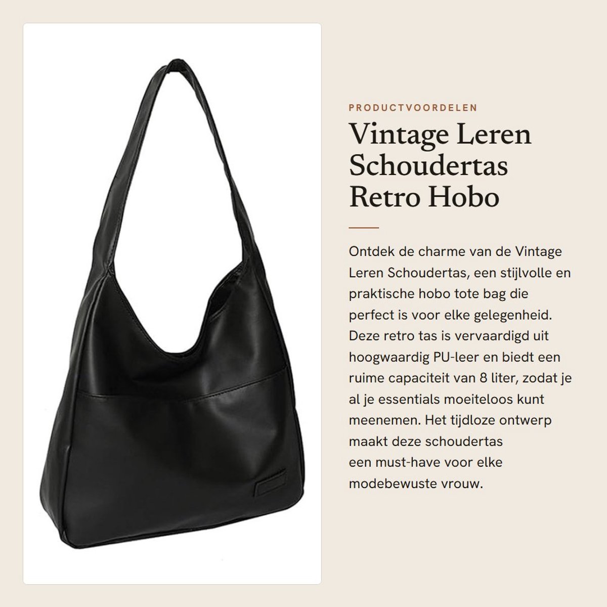 Dailygoods- Schoudertas Vintage - Grote Capaciteit 8L - PU Leer - Onderarmtas - Hobo Tas - Magnetische Sluiting - 31x29x8 cm - Handtas
