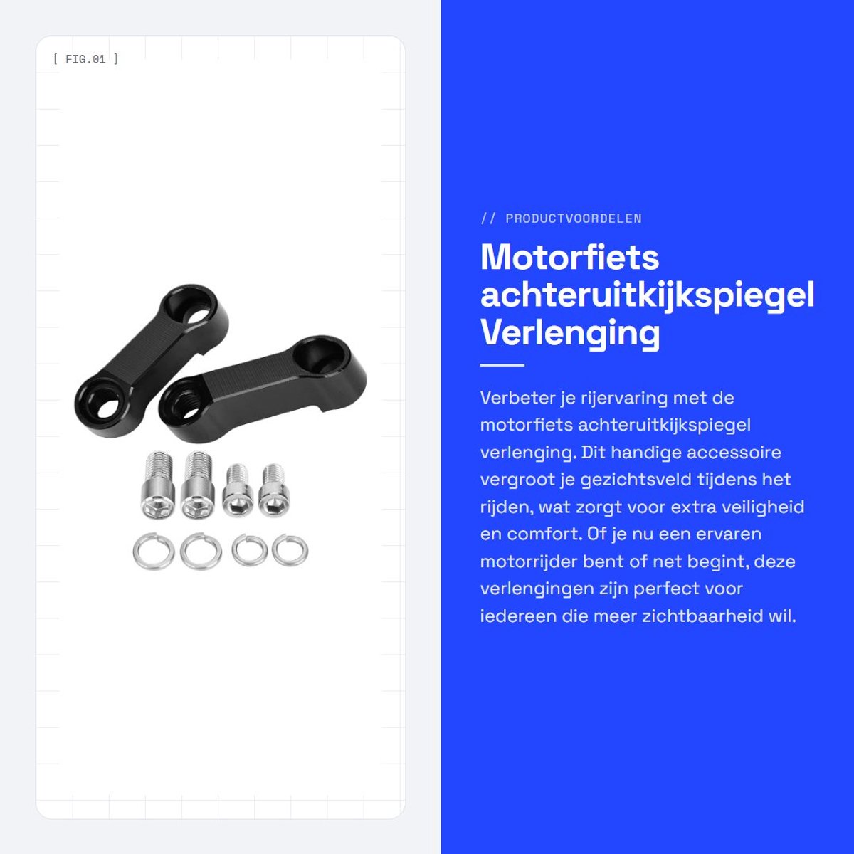 Dailygoods- Achteruitkijkspiegel Verlenging 6 cm - 8 mm/10 mm Beugel - Duurzaam Aluminium - Verstelbaar - Vergroot Gezichtsveld - Eenvoudige Installatie - Spiegelverlengstuk