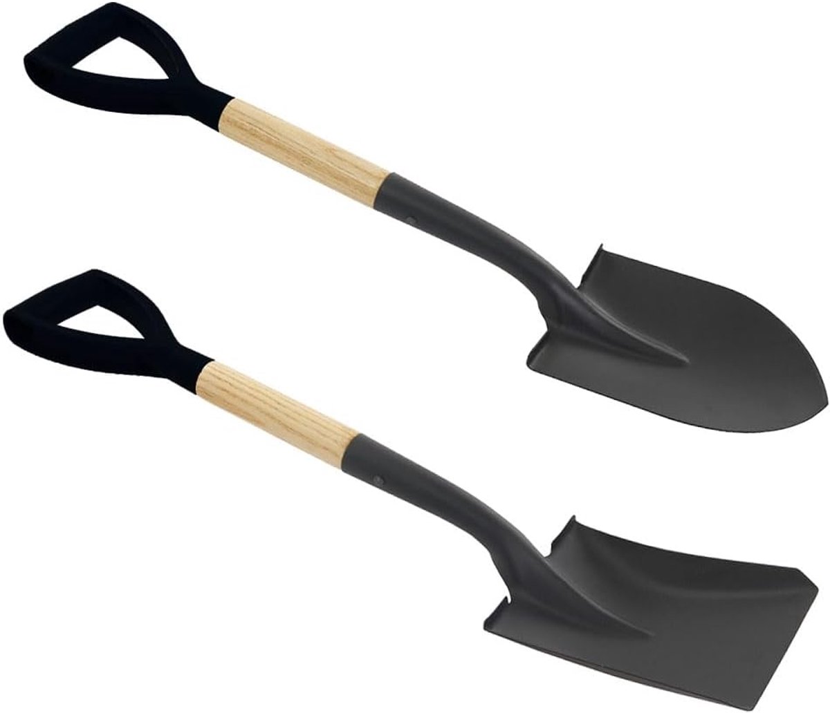 mini-schep 680 mm + puntenslijper mini ronde spade 680 mm basic set lichte schep met D-greep en houten steelspade